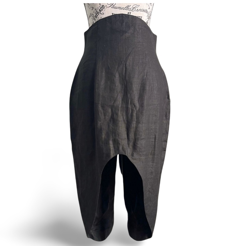 🇨🇦 80s Vintage Les Ravisseurs Linen Architectural High Waist Skirt Avant Garde